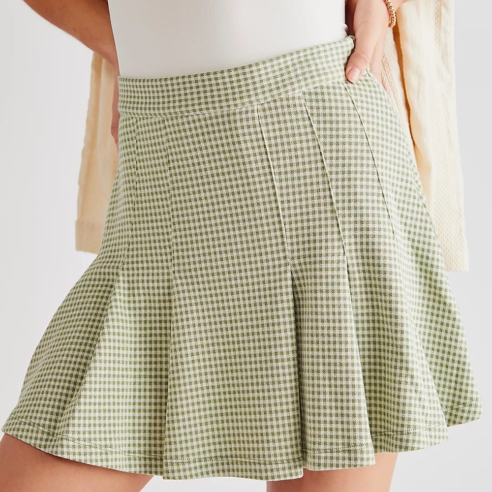 Free People Green Pleated Mini Skirt